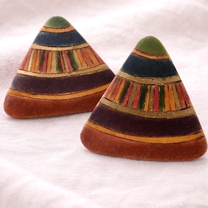 Orecchini etnici triangolari in argilla ceramica vintage