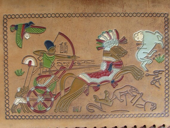 Stunning vintage Egyptian leather bag with Egyptia