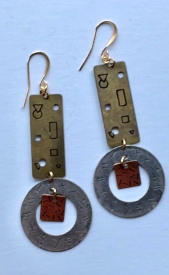 Stunning mixed metal geometric designed dangle ea… - image 2