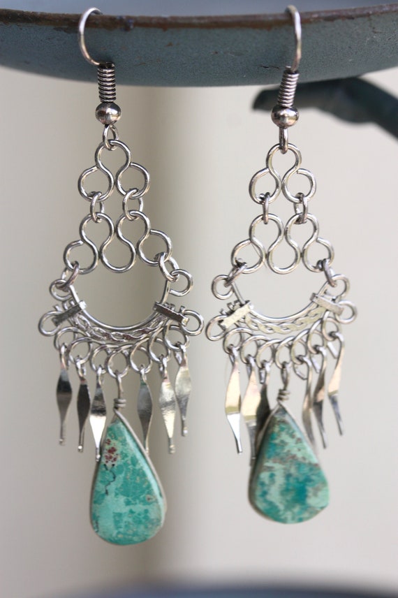 Stunning vintage dangle earrings - silver with wi… - image 1