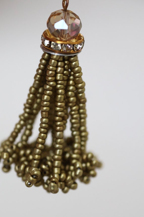 Stunning vintage beadwork gold tassel and crystal… - image 9