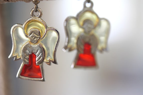 Stunning vintage stained glass angel earrings - image 1