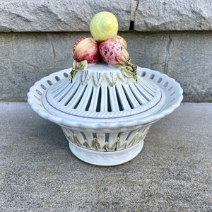 Vintage Nove Pottery Italian Capodimonte Centerpiece - lidded fruit basket - Please read description