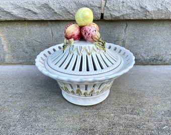Vintage Nove Pottery Italian Capodimonte Centerpiece - lidded fruit basket - Please read description