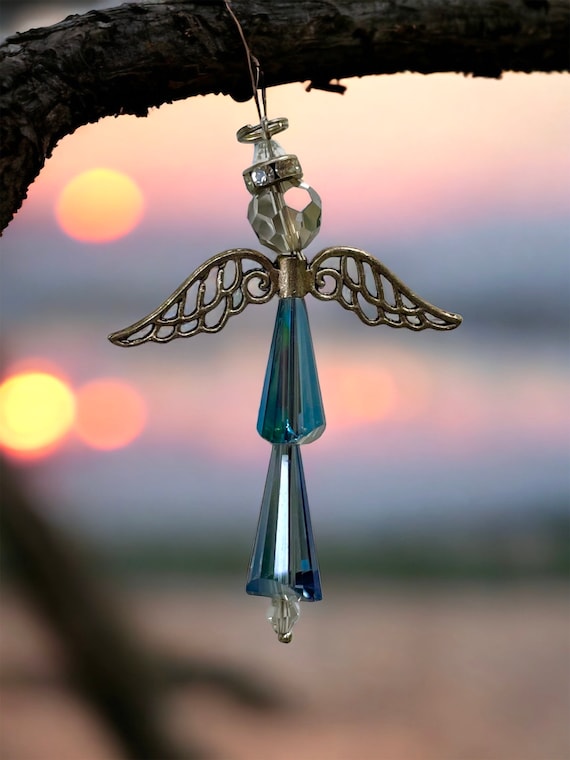 Stunning blue crystal angel necklace pendant