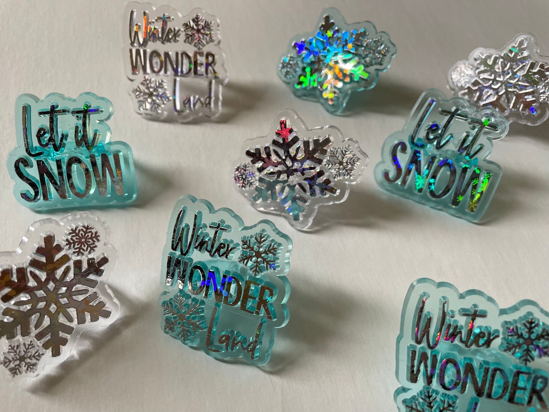 Winter Themed Plastic Ring Cake Toppers Snowflakes, Let It Snow, Winter