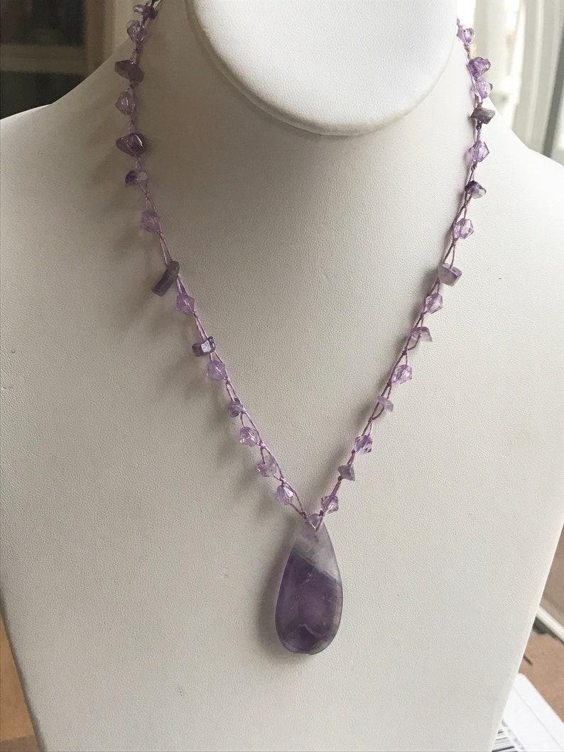 Stunning purple amethyst vintage necklace lavender amethyst and gemstone chips image 2