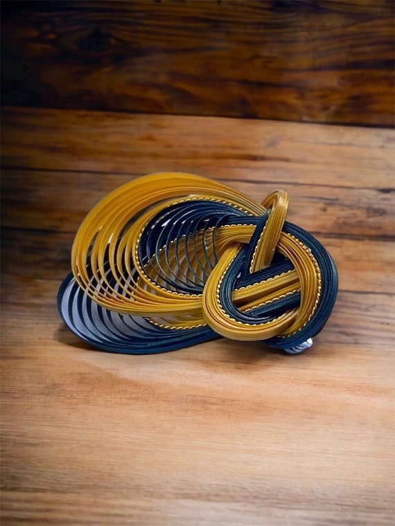 Green and yellow quilling paper vintage pin