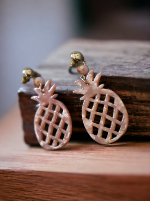 Pearlescent pineapple unique dangle earrings - image 1