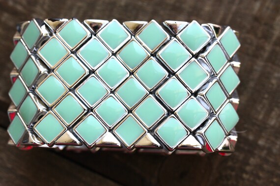 Stunning unique vintage turquoise enamel cuff bra… - image 3