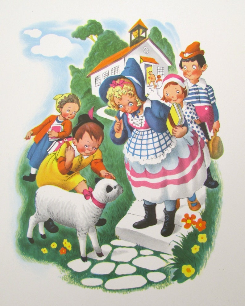 Charming Vintage Nursery Rhyme Print mary Had a Little Etsy
