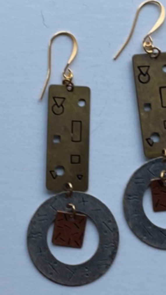 Stunning mixed metal geometric designed dangle ea… - image 7