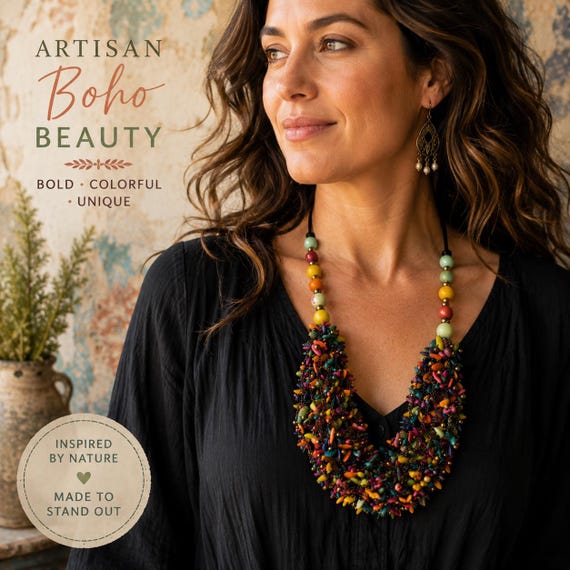 Colorful Seed Statement Necklace | Multi Strand Boho Bib Necklace | Artisan Jewelry
