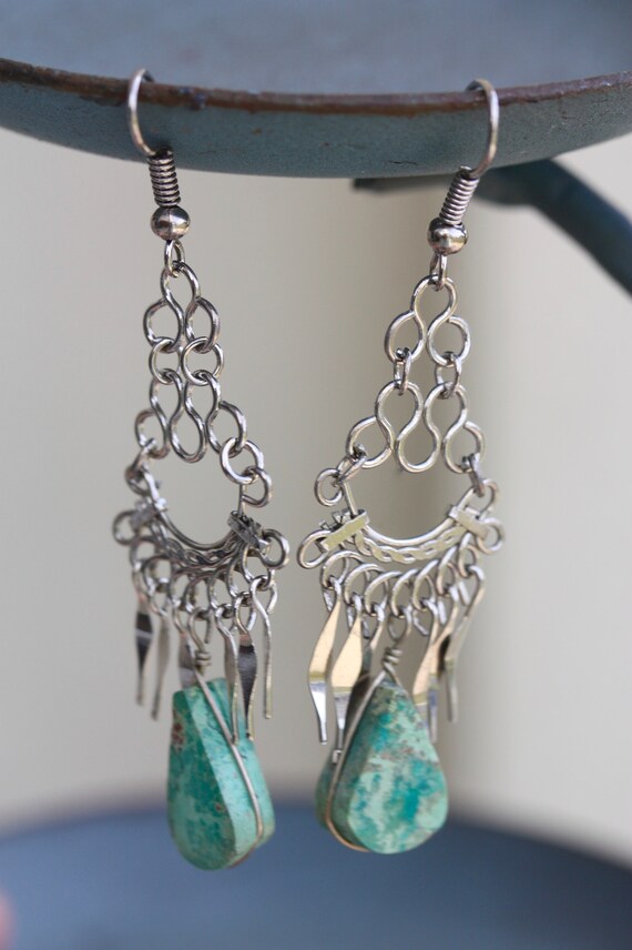 Stunning vintage dangle earrings - silver with wi… - image 4