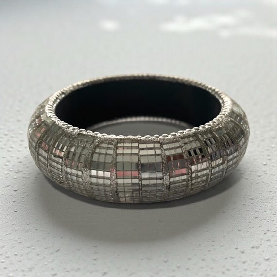 Unique Silver Mirror Square Bangle - Reflective D… - image 2