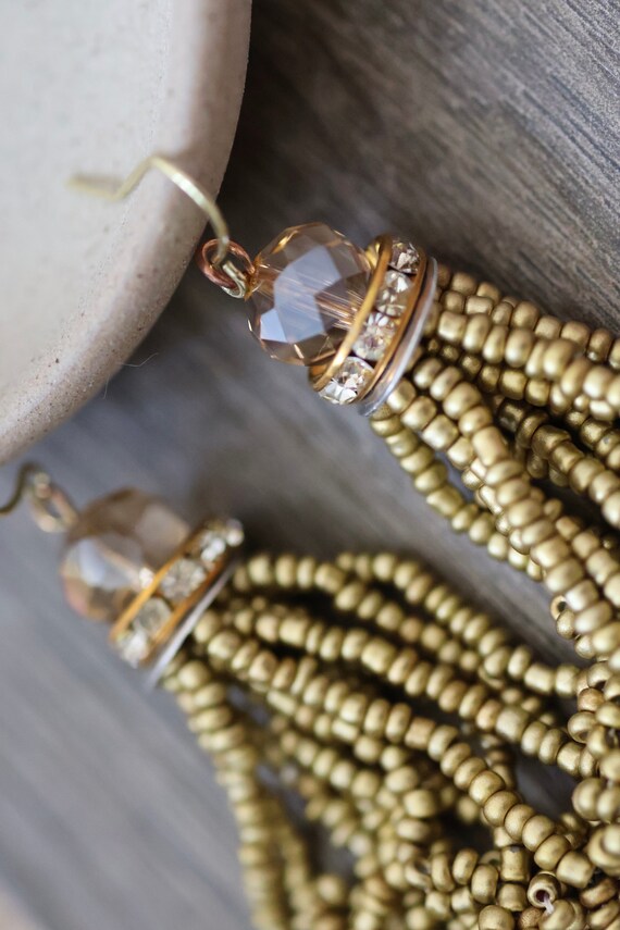 Stunning vintage beadwork gold tassel and crystal… - image 7