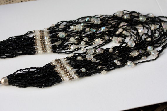 Stunning all beaded black and crystal multi stran… - image 3