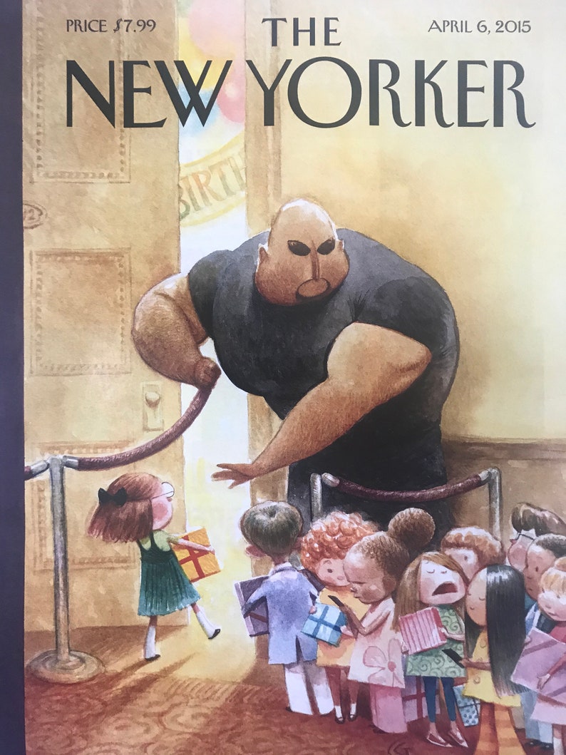 The NEW YORKER Magazine original cover April 6, 2015 kids birthday party, bouncer image 1