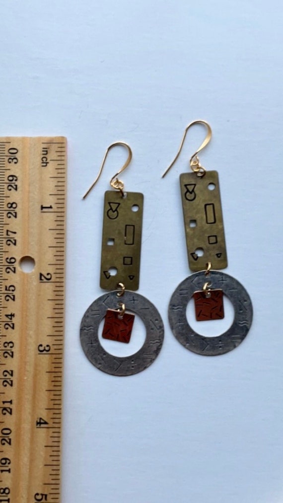 Stunning mixed metal geometric designed dangle ea… - image 1