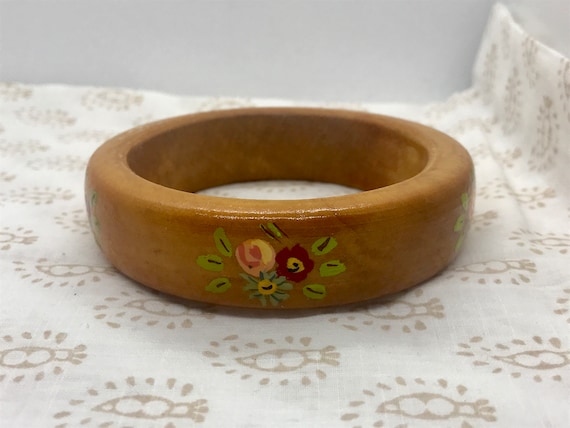 Vintage handmade/handpainted wooden vintage bangl… - image 1