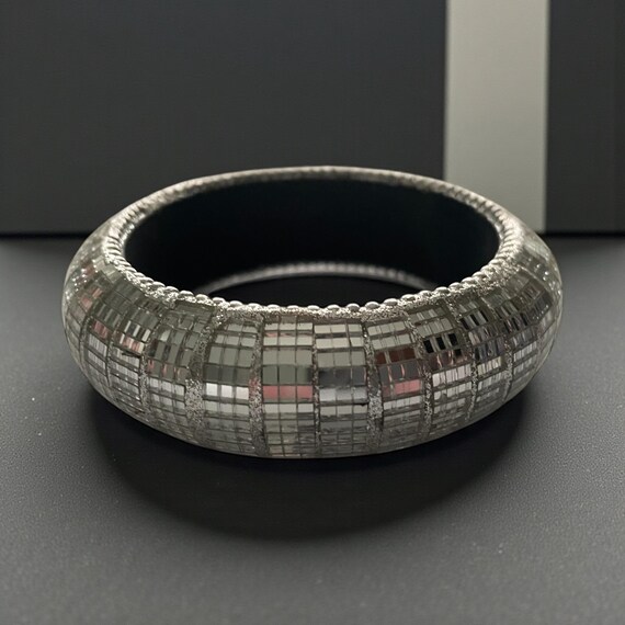Unique Silver Mirror Square Bangle - Reflective D… - image 11