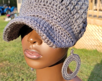 Plain Jane Grey Crochet Cap and Earrings