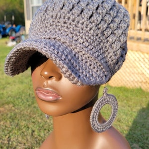 Plain Jane Grey Crochet Cap and Earrings