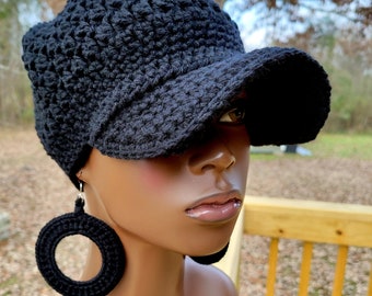 Plain Jane Black Crochet Cap and Earrings