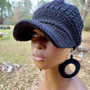 Plain Jane Black Crochet Cap and Earrings image 2