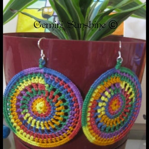 PDF Crochet Pattern, Rainbow Sol crochet earring, DIY tutorial image 1