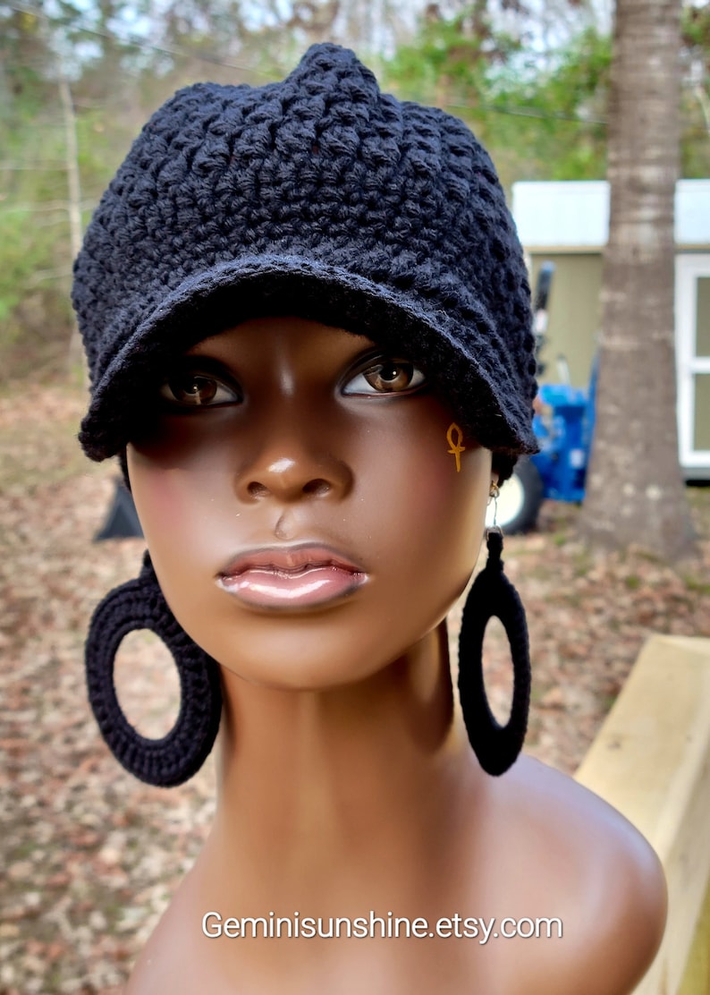Plain Jane Black Crochet Cap and Earrings image 4