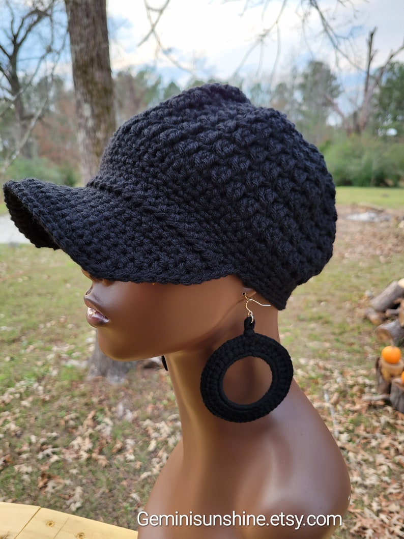 Plain Jane Black Crochet Cap and Earrings image 3