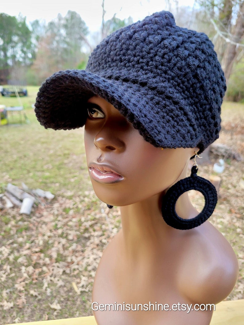 Plain Jane Black Crochet Cap and Earrings image 2