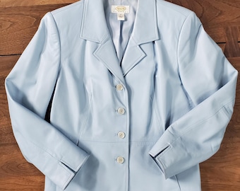 Talbot's 6 Petite Baby Blue Leather Jacket – Soft Genuine Leather, Classic Tailored Fit