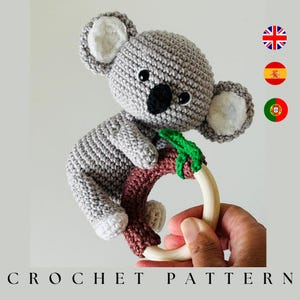Baby Koala Rattle Crochet Pattern, Koala Bear Rattle, Crochet Patterns for Baby Toys, Baby Animal Crochet Toys, Crochet Rattle Pdf Pattern