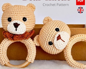 Pattern in english: Bear baby rattle, rattle amigurumi, gifts baby, crochet rattle pattern, baby shower, newborn toy, amigurumi bear pdf