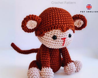 Crochet monkey pattern, easy, Crochet PATTERN, monkey, stuffed animal, easy amigurumi pattern,baby room decor, crochet tutorial,crochet toys
