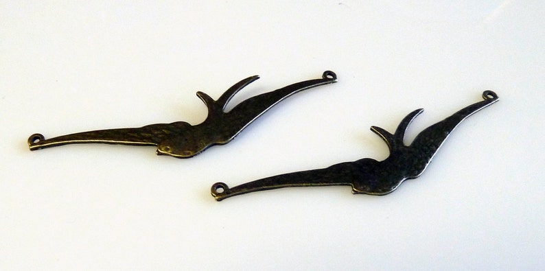 2 Birds wings in flight, Bronze Connector Charms image 2