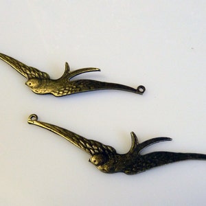 2 Birds wings in flight, Bronze Connector Charms image 1