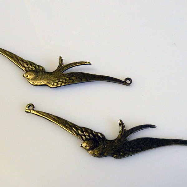 2  Birds wings in flight,  Bronze Connector Charms