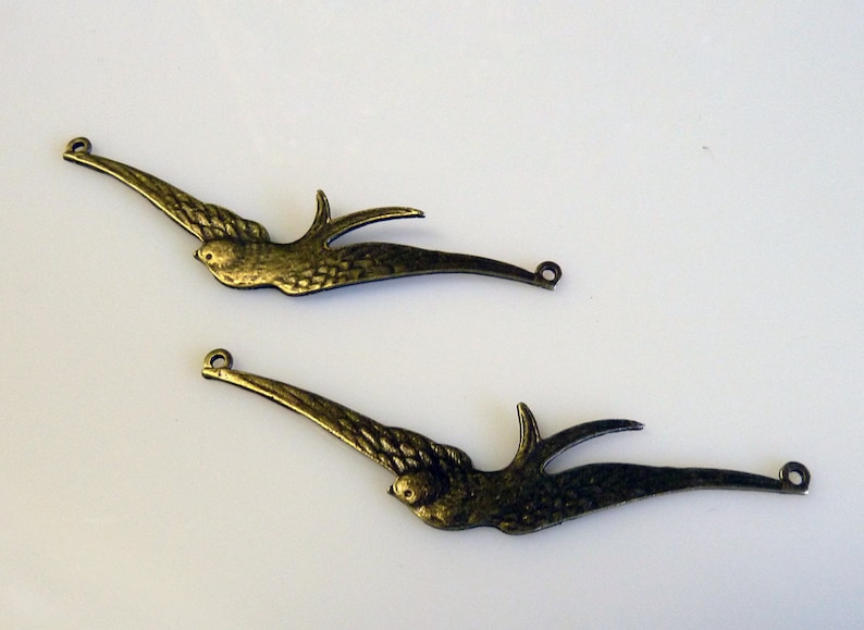 2 Birds wings in flight, Bronze Connector Charms image 1