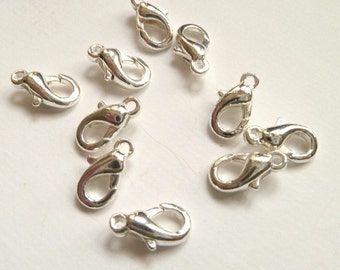 10 Silver Lobster Claw Clasps