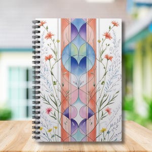 Vibrant Floral Spiral Notebook 6x8  118 Lined Pages, Art Nouveau Rainbow Design, Hard Cover Journal, Gift for Her, Carmel Inspired