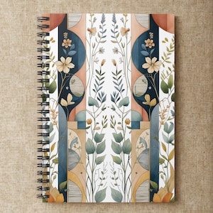 Vintage Floral Spiral Notebook 6x8  118 Lined Pages, Art Deco Botanical Cover, Hard Cover Journal, Gift for Her, Carmel Inspired