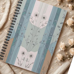 Muted Geometric Floral Spiral Notebook 6x8 118 Lined Pages, Art Deco Botanical Journal, Hard Cover Gift for Her, Carmel Inspired