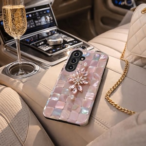 Blush Abalone Tile Phone Case, Crystal Floral Design, iPhone Samsung Pixel Cover