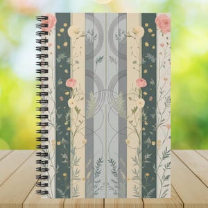 Elegant Floral Spiral Notebook 6x8  118 Page Lined Hard Cover, Art Nouveau Botanical Design, Gift for Her