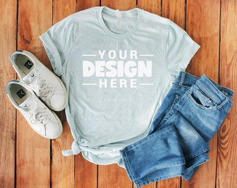 Bella Canvas 3001 Heather Prism Mint T Shirt Flatlay Styled Etsy