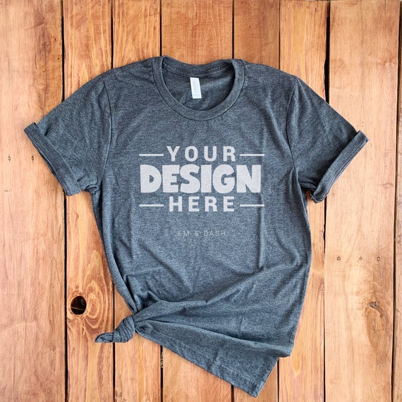 Bella Canvas 3001 Dark Grey Heather T Shirt Flatlay Knotted Etsy
