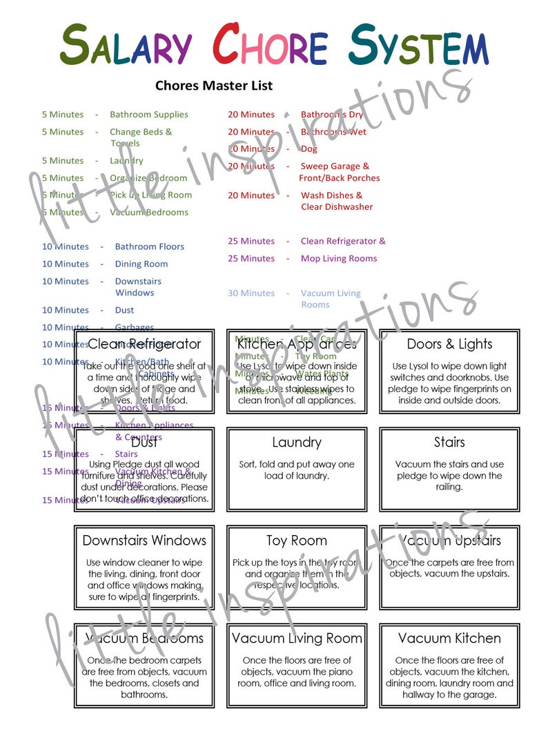 Children Chore Chart System By Salary Printables